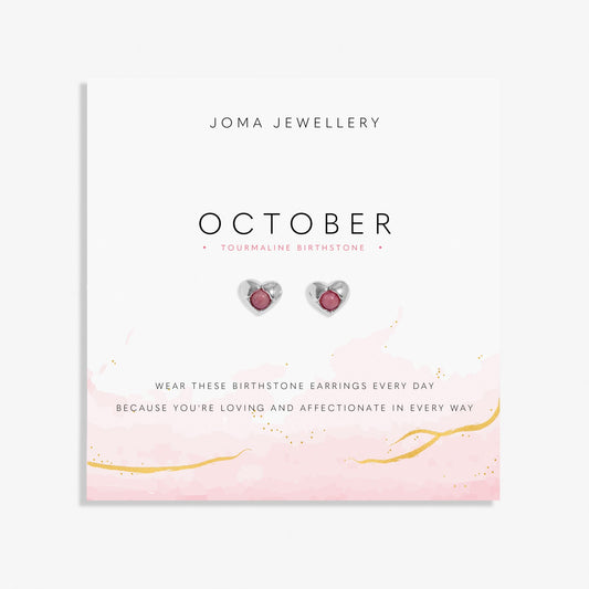 Birthstone Earrings October Tourmaline Silver Plated Earrings