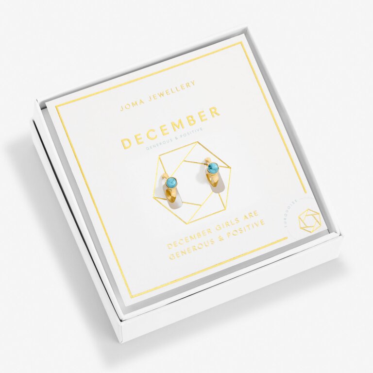 Joma Jewellery Birthstone Hoop Earring December Gold Plated Earrings