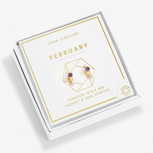 Joma Jewellery Birthstone Hoop Earring February Gold Plated Earrings