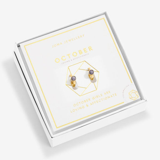 Joma Jewellery Birthstone Hoop Earring October Gold Plated Earrings
