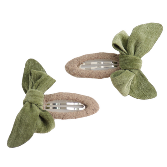 Bow Hair Clips Twin Pack Green