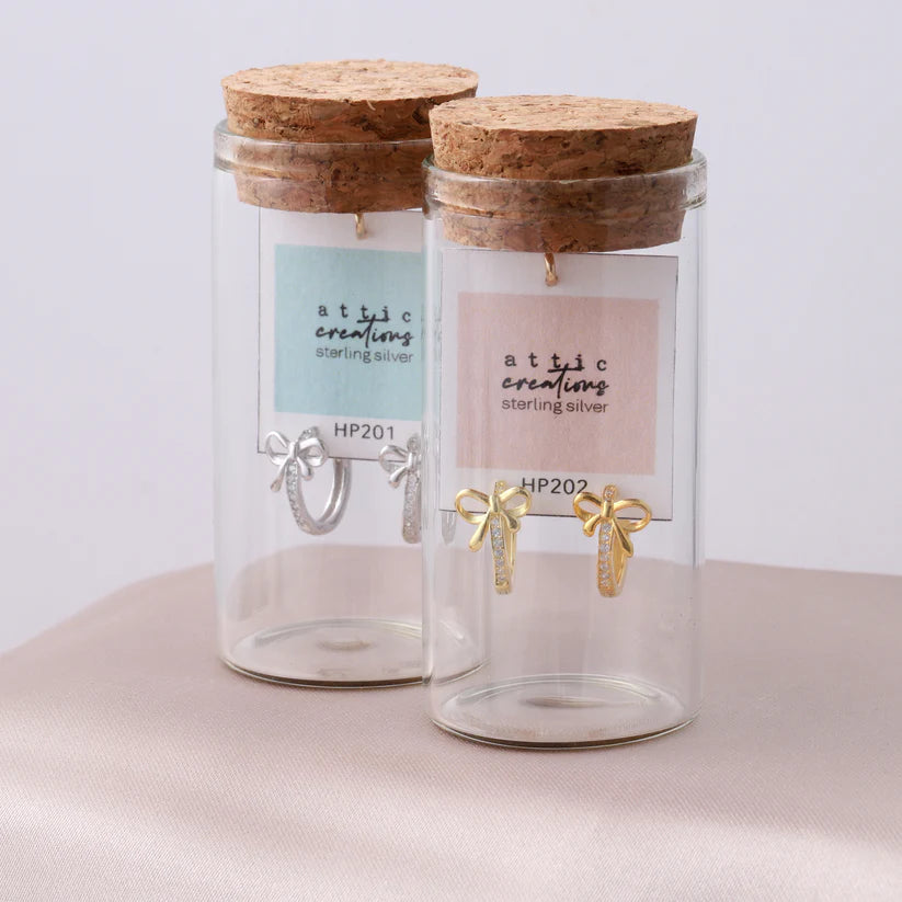 Bow With Crystal Hoop Earrings Silver