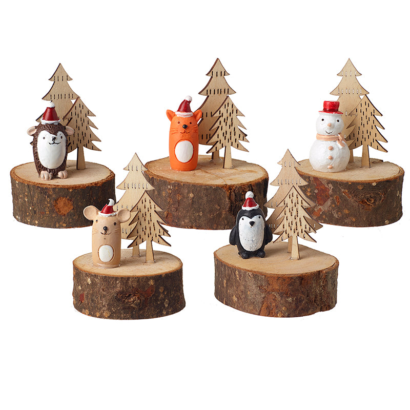 Christmas Animal & Snowman Mini Log Slice Assorted