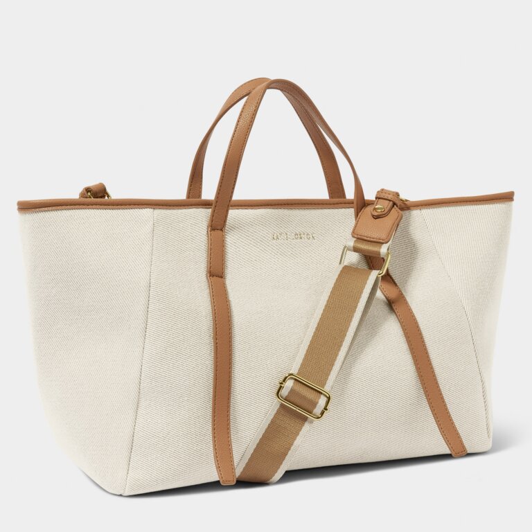 Katie Loxton Capri Canvas Tote Bag Tan /Off White