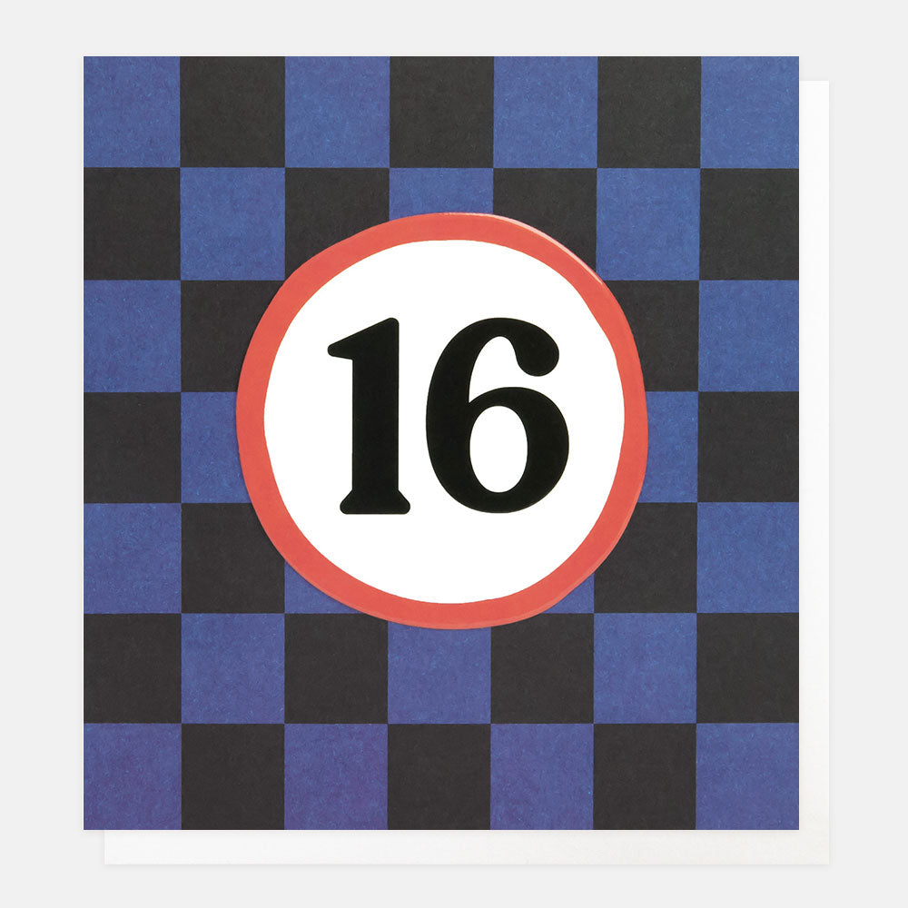 Caroline Gardner 16 Birthday Blue Grid Greeting Card