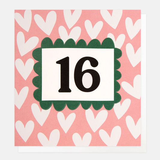 Caroline Gardner 16 Birthday White Hearts On Pink Greeting Card