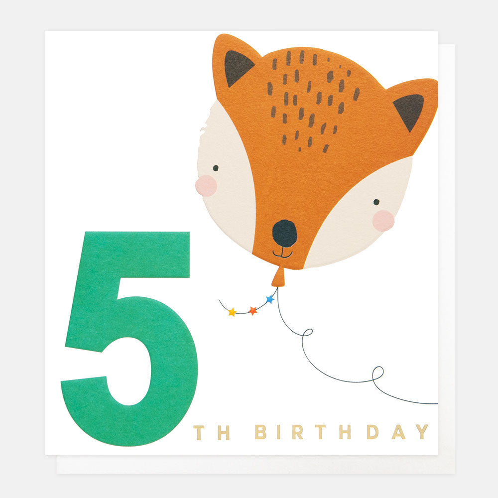Caroline Gardner 5th Birthday Fox Balloon Greeting Card
