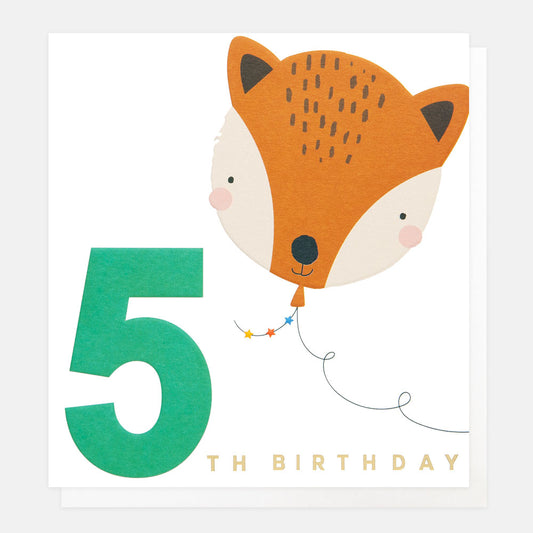 Caroline Gardner 5th Birthday Fox Balloon Greeting Card