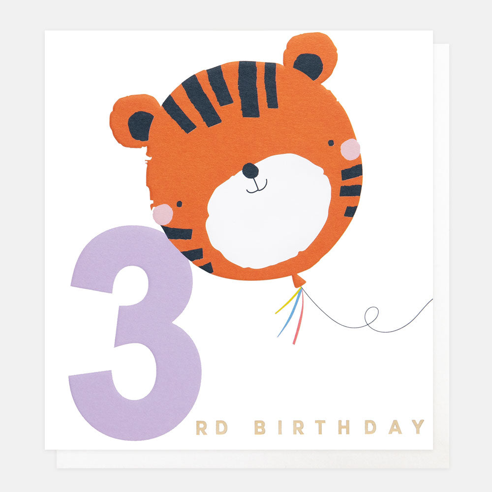 Caroline Gardner 3rd Birthday Tiger Balloon Greeting Card