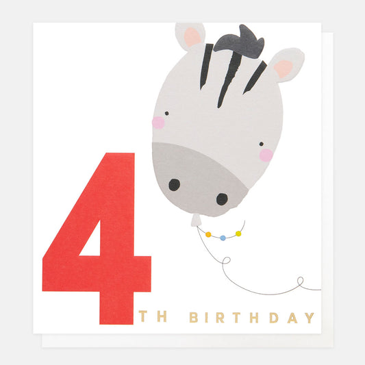 Caroline Gardner 4th Birthday Zebra Balloon Greeting Card