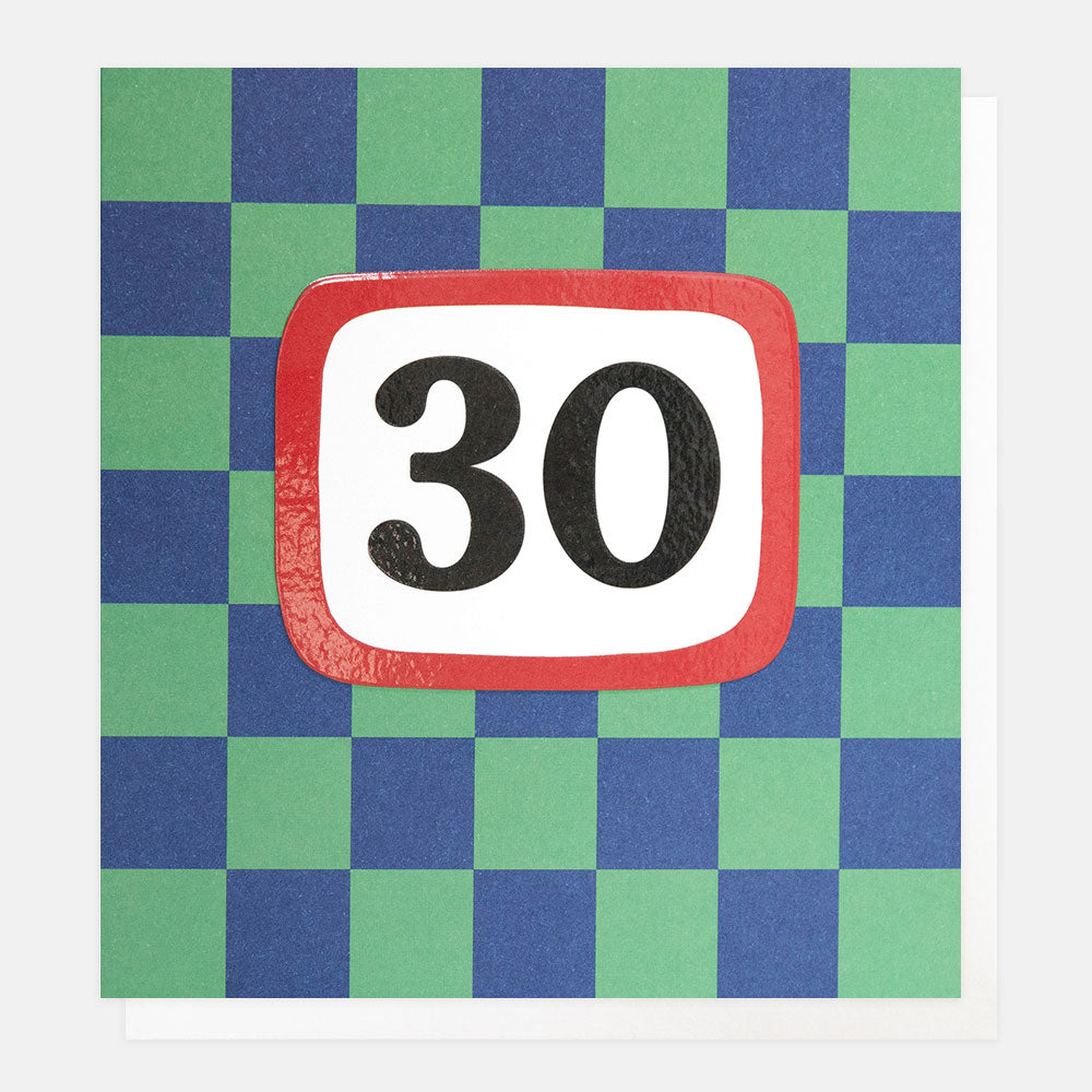 Caroline Gardner 30 Birthday Blue And Green Grid Greeting Card