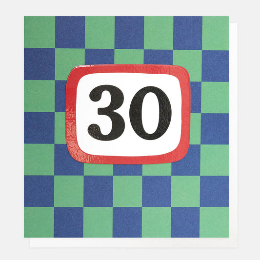 Caroline Gardner 30 Birthday Blue And Green Grid Greeting Card