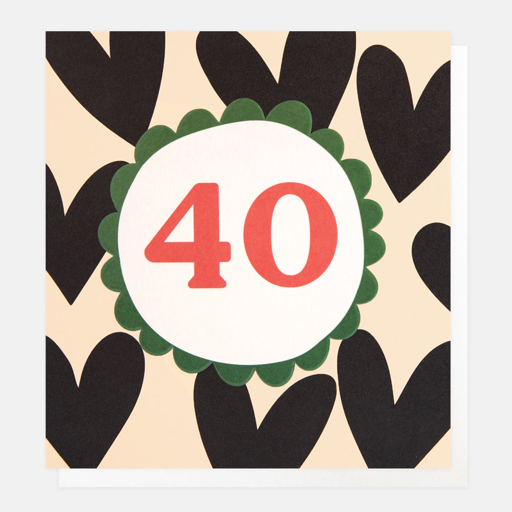 Caroline Gardner 40 Birthday Charcoal Hearts Greeting Card
