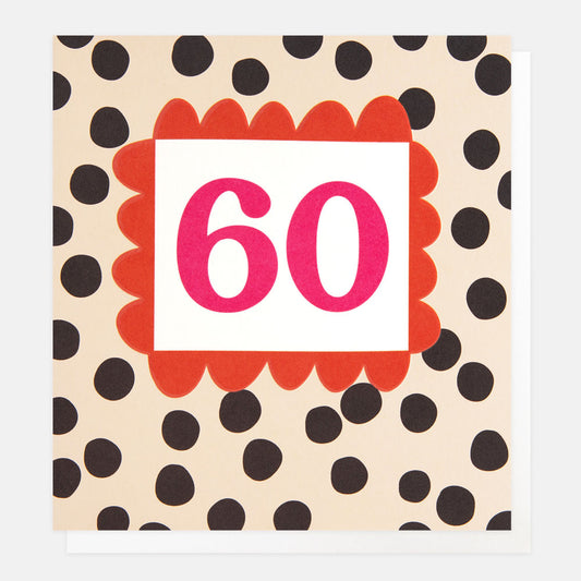 Caroline Gardner 60 Birthday Charcoal Polka Dot Greeting Card