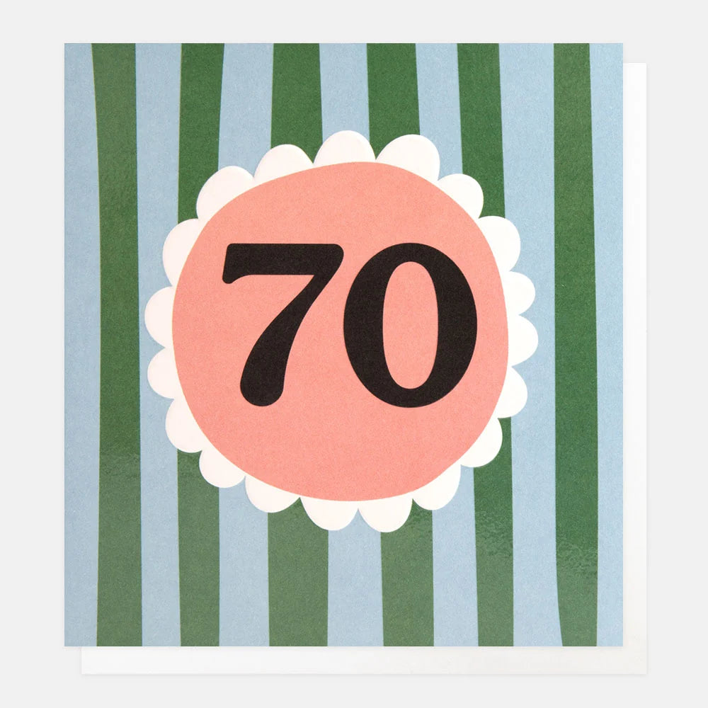 Caroline Gardner 70 Birthday Green Blue Stripe Greeting Card