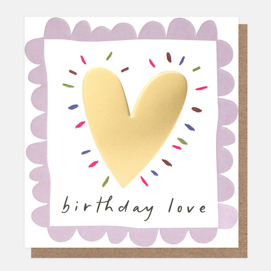 Caroline Gardner Birthday Love Gold Heart With Lilac Scallop Border Greeting Card