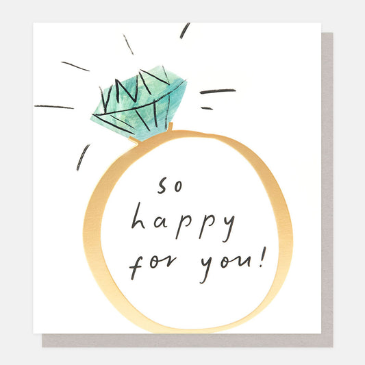 Caroline Gardner So Happy For You! Script In Sketch Engagement Ring Greeting Card