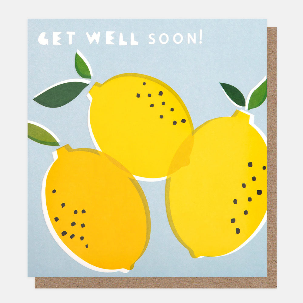 Caroline Gardner Get Well Soon Lemons On Blue Greeting Card