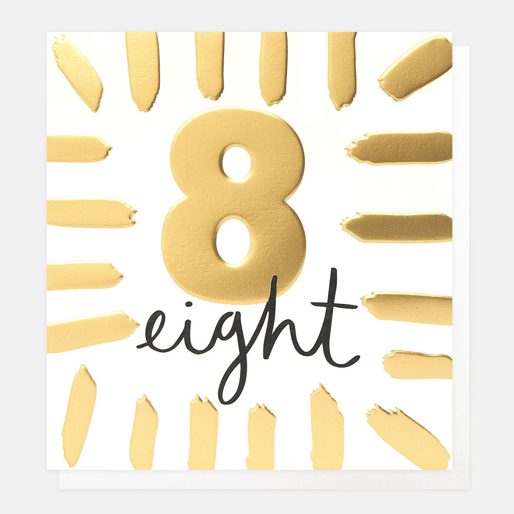 Caroline Gardner Gold Eight Birthday With Border Greeting Card