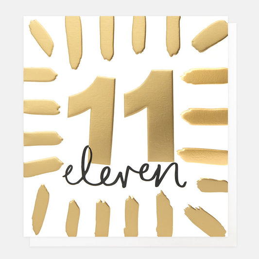 Caroline Gardner Gold Eleven Birthday With Border Greeting Card