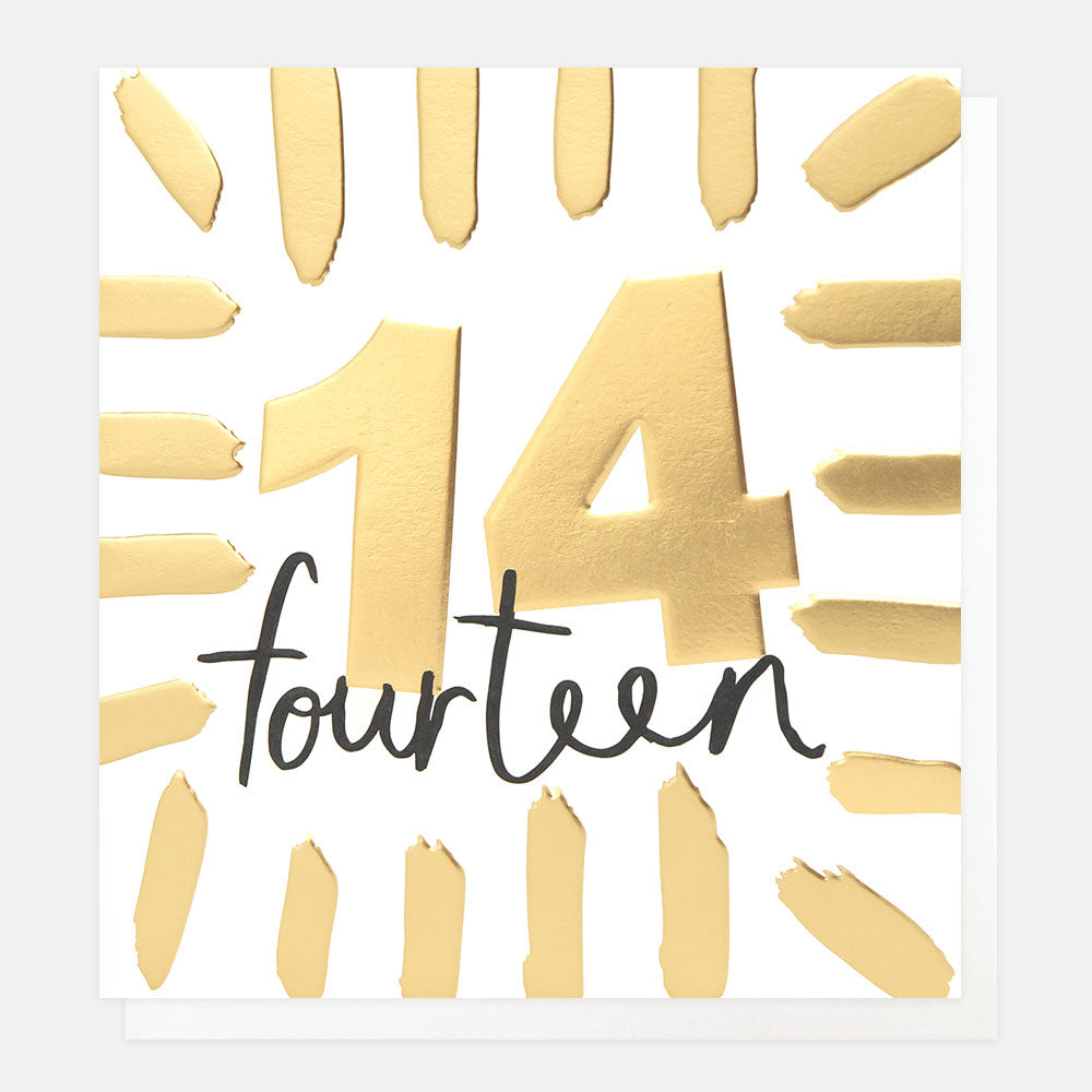 Caroline Gardner Gold Fourteen Birthday With Border Greeting Card
