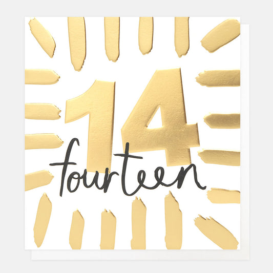 Caroline Gardner Gold Fourteen Birthday With Border Greeting Card
