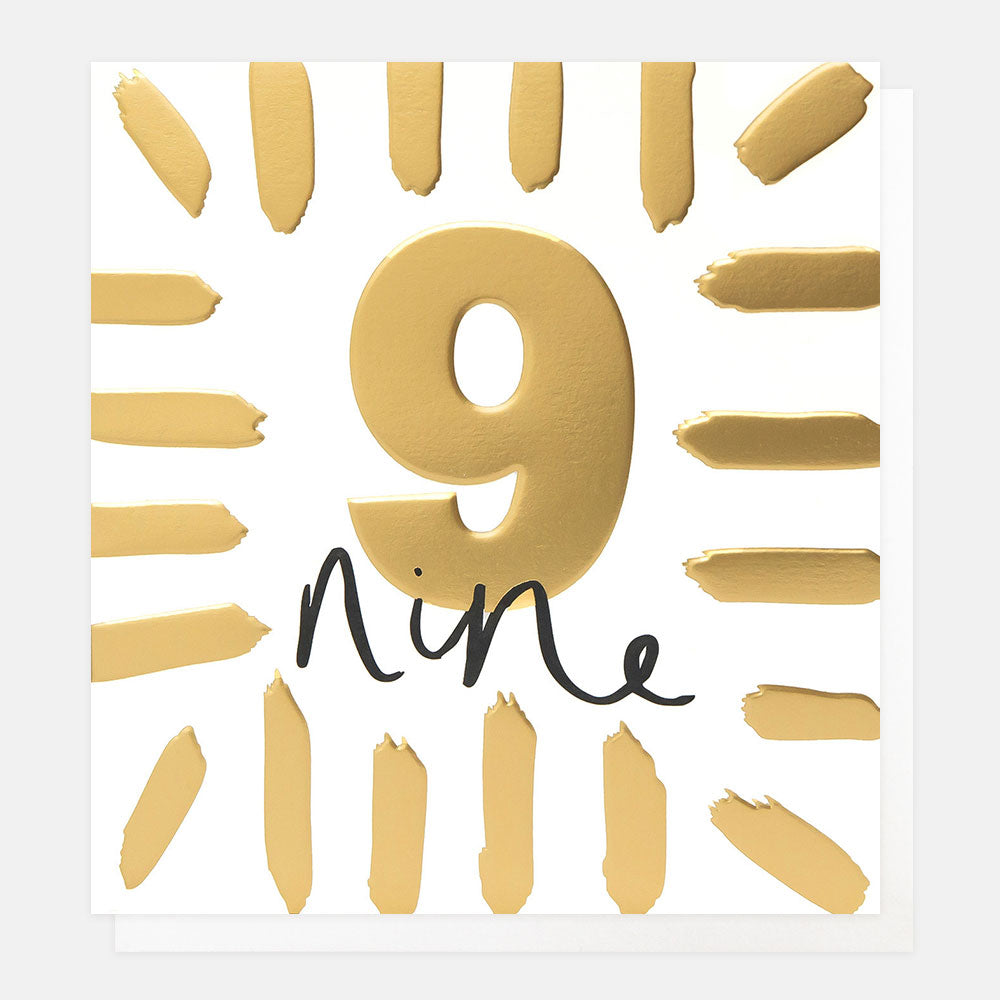 Caroline Gardner Gold Nine Birthday With Border Greeting Card