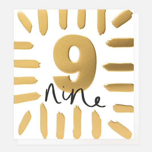 Caroline Gardner Gold Nine Birthday With Border Greeting Card