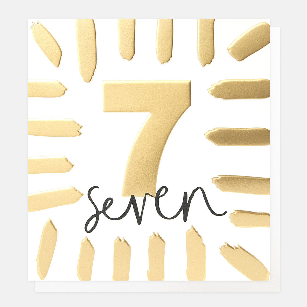 Caroline Gardner Gold Seventh Birthday With Border Greeting Card