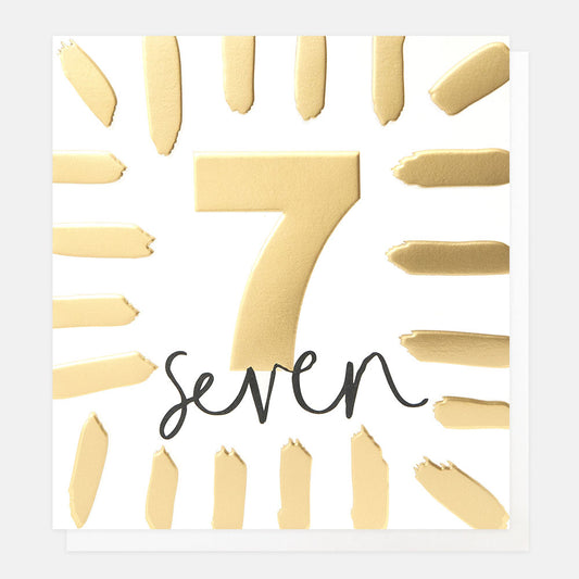 Caroline Gardner Gold Seventh Birthday With Border Greeting Card