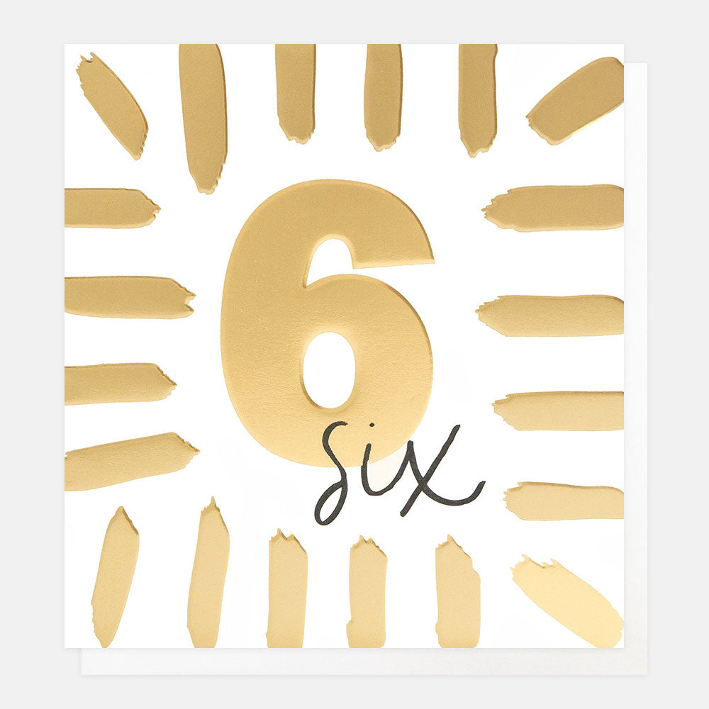 Caroline Gardner Gold Six Birthday With Border Greeting Card