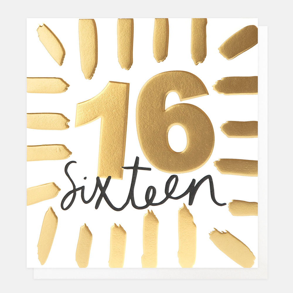 Caroline Gardner Gold Sixteen Birthday With Border Greeting Card