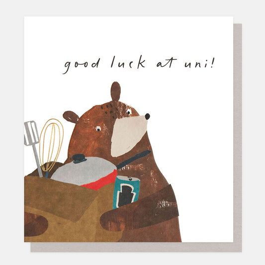 Caroline Gardner Good Luck At Uni! Bear With Moving Box Greeting Card