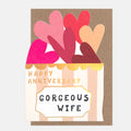 Caroline Gardner Happy Anniversary Gorgeous Wife Die Cut Box with Hearts Greeting Card