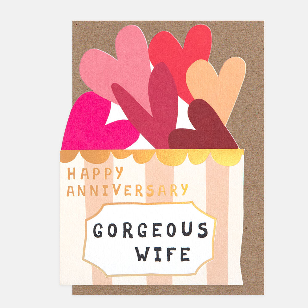 Caroline Gardner Happy Anniversary Gorgeous Wife Die Cut Box with Hearts Greeting Card