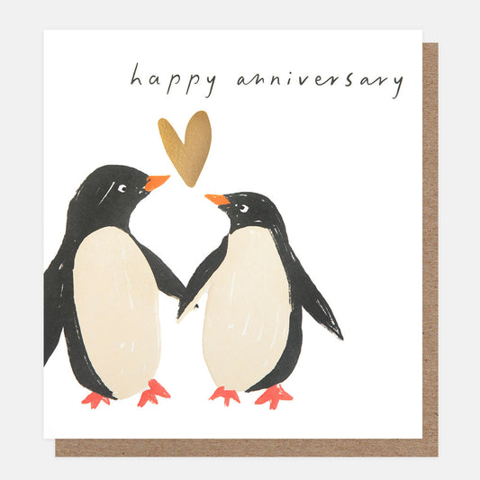 Caroline Gardner Happy Anniversary Penguins With Gold Heart Greeting Card