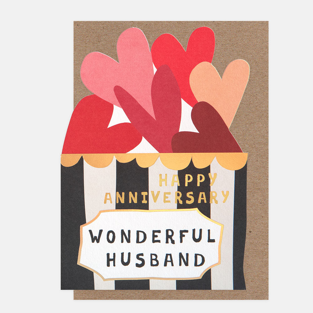 Caroline Gardner Happy Anniversary Wonderful Husband Die Cut Box with Hearts Greeting Card