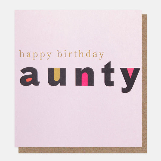 Caroline Gardner Happy Birthday Aunty Coloured Text On Lilac Background Greeting Card