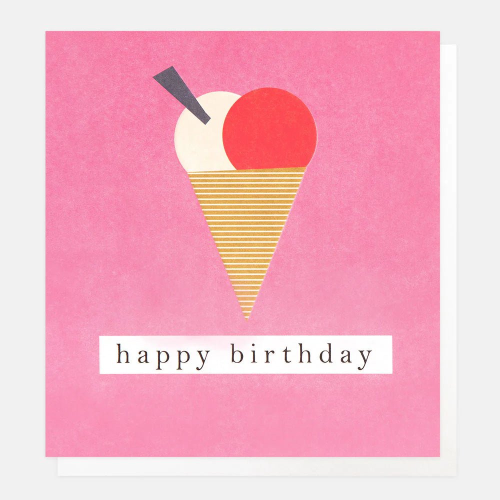 Caroline Gardner Happy Birthday Ice Cream Pink Greeting Card