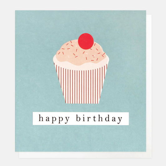 Caroline Gardner Happy Birthday Iced Cupcake With Cherry Greeting Card