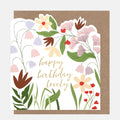 Caroline Gardner Happy Birthday Multi Flower Stems Border Die Cut Greeting Card