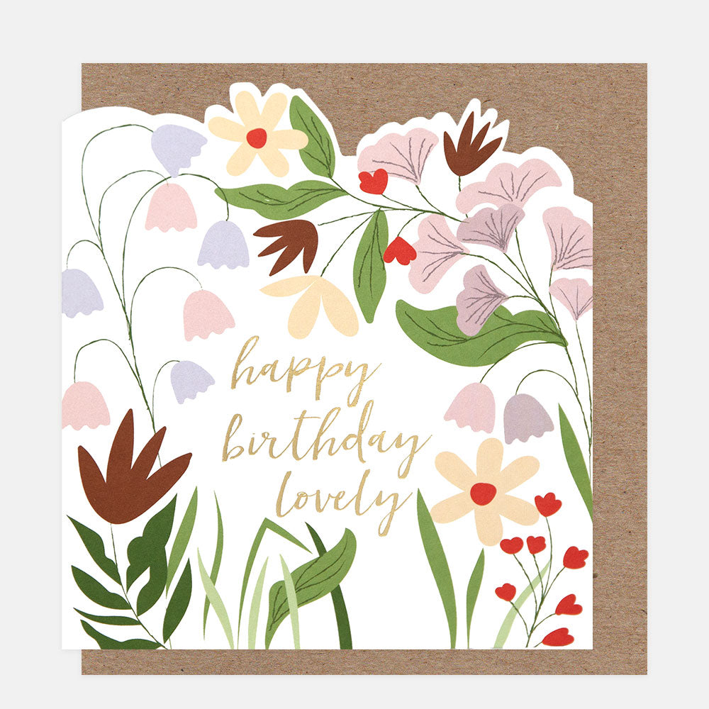 Caroline Gardner Happy Birthday Multi Flower Stems Border Die Cut Greeting Card