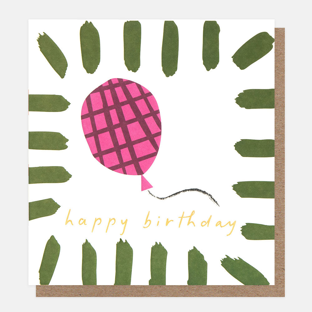 Caroline Gardner Happy Birthday Pink Balloon With Green Border Greeting Card
