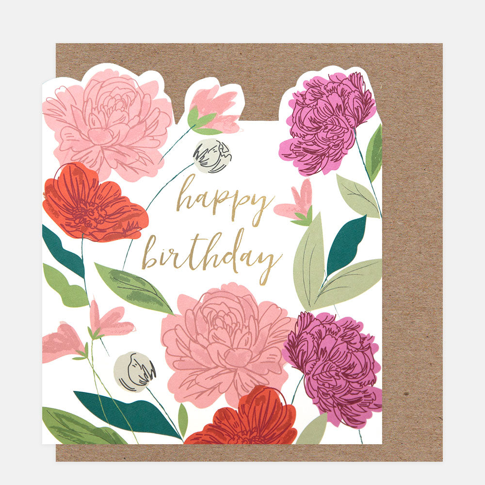 Caroline Gardner Happy Birthday Pink & Purple Big Floral Stems Die Cut Greeting Card