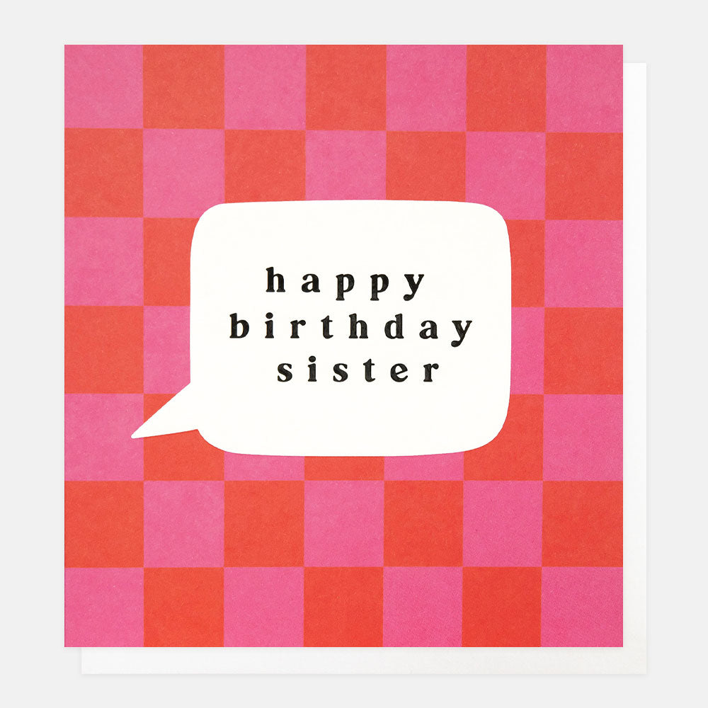 Caroline Gardner Happy Birthday Sister Red And Pink Check Greeting Card