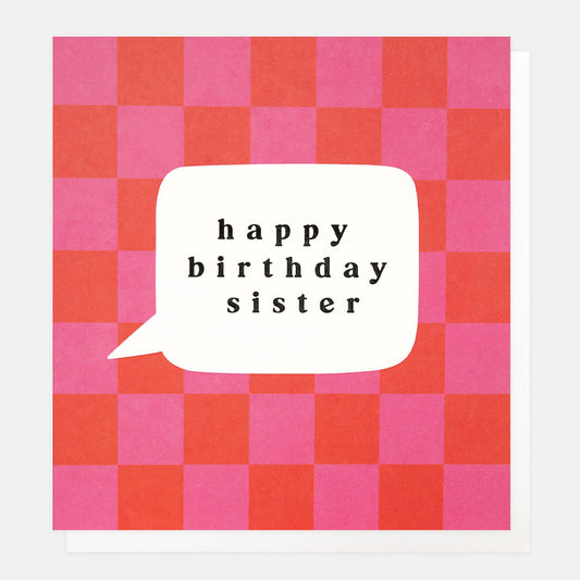 Caroline Gardner Happy Birthday Sister Red And Pink Check Greeting Card