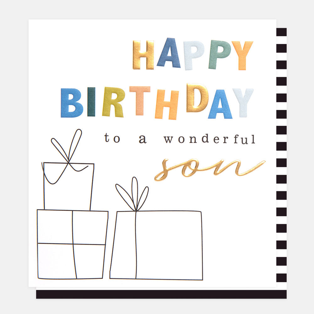 Caroline Gardner Happy Birthday To A Wonderful Son With Outline Presents Greeting Card