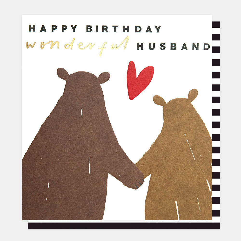 Caroline Gardner Happy Birthday Wonderful Husband Bears Holding Hands Greeting Card
