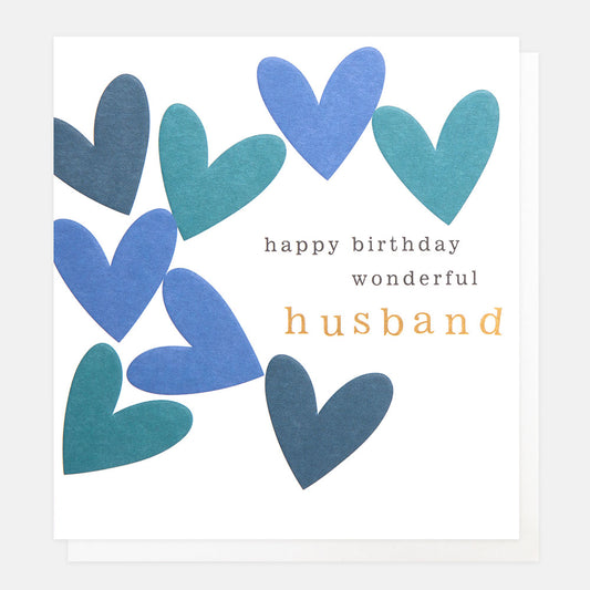 Caroline Gardner Happy Birthday Wonderful Husband Multi Blue Hearts Greeting Card