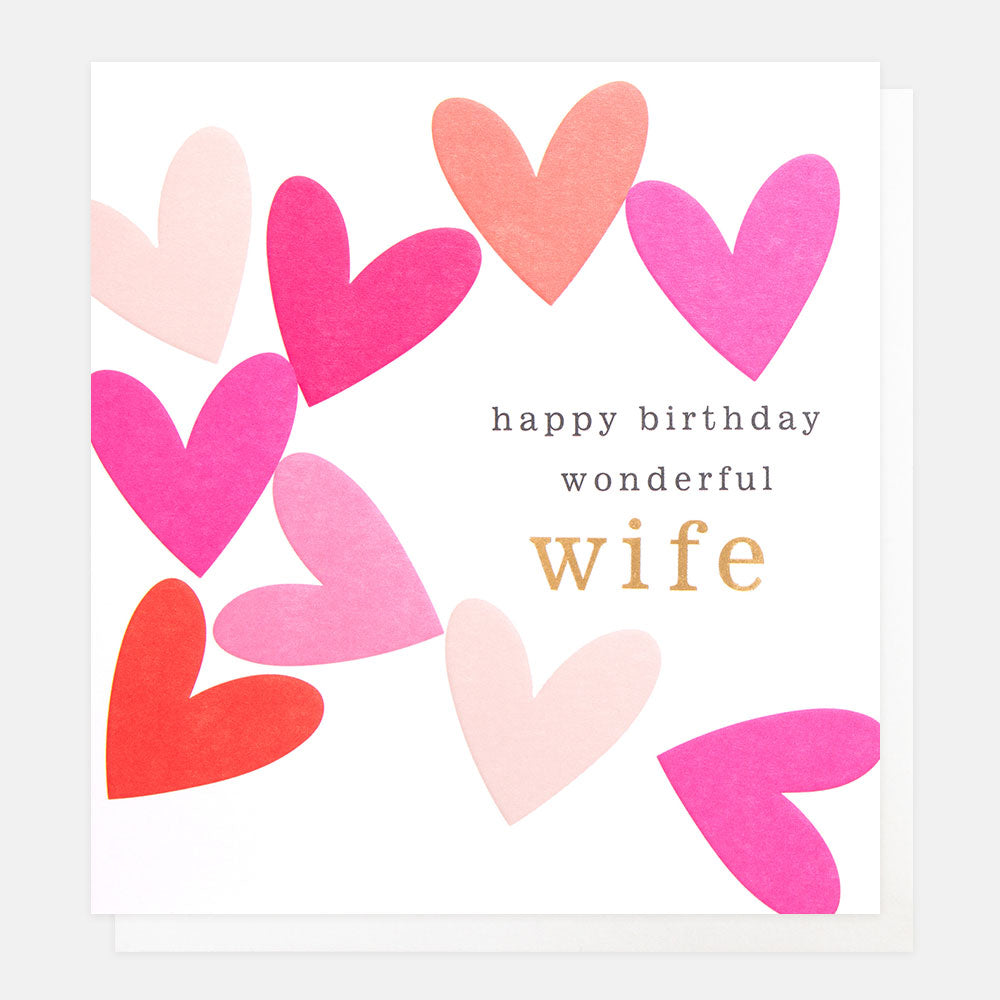 Caroline Gardner Happy Birthday Wonderful Wife Multi Pink Hearts Greeting Card